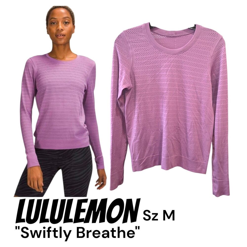 Lululemon Sz M Swiftly Breathe L/S Lightweight Relaxed Seamless Lilac Yoga Shirt